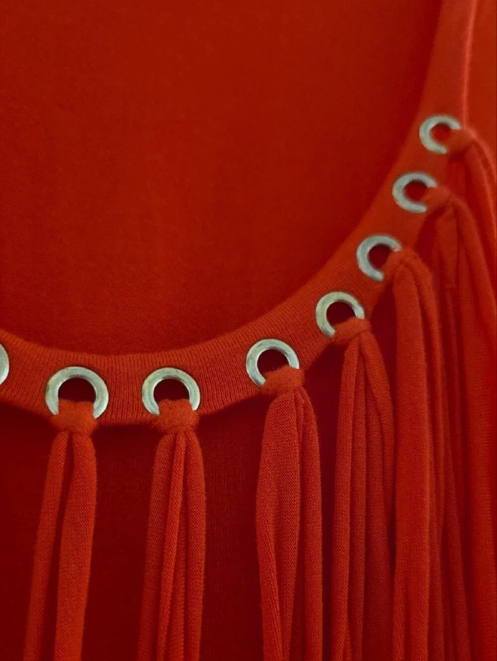 Michael Kors Orange Fringe Tank Top with Gold Grommet Detail